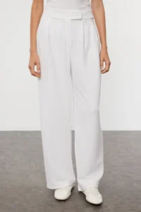 TRENDYOLMİLLA White Hook and Loop Closure High Waist pleated Wide Leg Pants