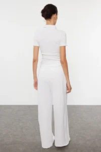 TRENDYOLMİLLA White Hook and Loop Closure High Waist pleated Wide Leg Pants - Image 5