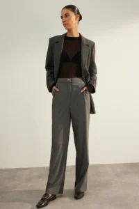 TRENDYOLMİLLA Anthracite Premium Kalite Wide Leg/Wide Leg Weaving Dress Pants