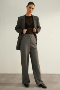 TRENDYOLMİLLA Anthracite Premium Kalite Wide Leg/Wide Leg Weaving Dress Pants - Image 2