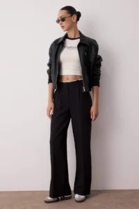 TRENDYOLMİLLA Black Belt Detailed Wide Leg/Wide Leg Weaving Pants