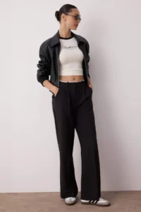 TRENDYOLMİLLA Black Belt Detailed Wide Leg/Wide Leg Weaving Pants - Image 2