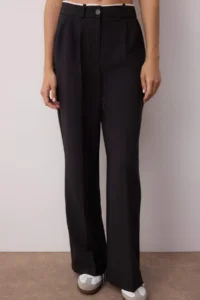 TRENDYOLMİLLA Black Belt Detailed Wide Leg/Wide Leg Weaving Pants - Image 3