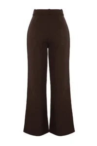 TRENDYOLMİLLA Dark Brown Belt Detailed Wide Leg/Wide Leg Weaving Pants - Image 8