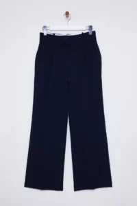TRENDYOLMİLLA Dark Navy Belt Detailed Wide Leg/Wide Leg Weaving Pants - Image 6