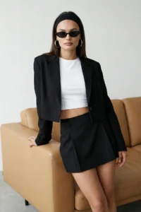 TRENDYOLMiLLA Black Premium Kalite pleated Weaving Shorts Skirt - Image 2