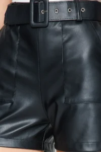 TRENDYOLMiLLA Black Faux Leather Arched Weaving Shorts - Image 5