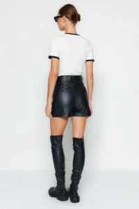 TRENDYOLMiLLA Black Faux Leather Arched Weaving Shorts - Image 6