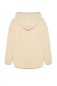 TRENDYOLMİLLA Ecru Thick Fleece Kontrast Piped Hooded relaxed/Rahat Pattern Knitting Sweatshirt - Image 8