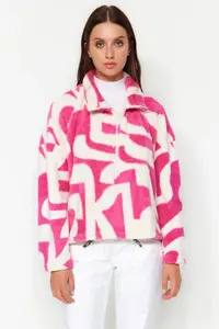 TRENDYOLMİLLA Fuchsia Thick Fleece Patterned Zippered Dog collar Long Sleeve Knitting Sweatshirt - Image 2
