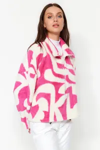 TRENDYOLMİLLA Fuchsia Thick Fleece Patterned Zippered Dog collar Long Sleeve Knitting Sweatshirt - Image 4