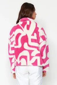 TRENDYOLMİLLA Fuchsia Thick Fleece Patterned Zippered Dog collar Long Sleeve Knitting Sweatshirt - Image 5