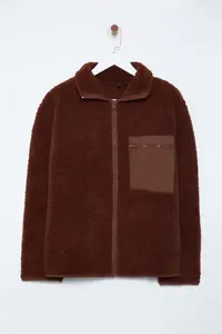TRENDYOLMİLLA Winter Essentials Brown Thick Fleece Zippered Dog collar with pocket Knitting Sweatshirt - Image 6