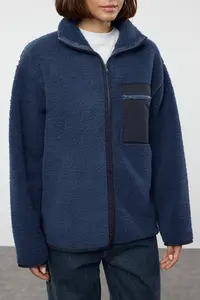 TRENDYOLMİLLA Winter Essentials Indigo Thick Fleece Zippered Dog collar with pocket Knitting Sweatshirt - Image 3