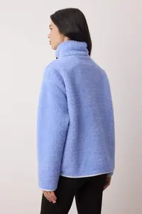 TRENDYOLMİLLA Winter Essentials Blue Fleece Zippered Dog collar Pocket Detail Knitting Sweatshirt - Image 4