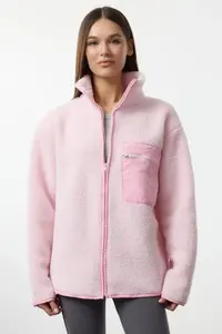 TRENDYOLMİLLA Winter Essentials Light Pink Thick Fleece Zippered Dog collar with pocket Knitting Sweatshirt - Image 3
