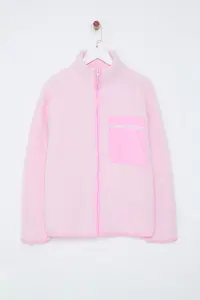 TRENDYOLMİLLA Winter Essentials Light Pink Thick Fleece Zippered Dog collar with pocket Knitting Sweatshirt - Image 8