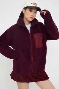TRENDYOLMİLLA Winter Essentials Plum Fleece Zippered Dog collar Pocket Detail Knitting Sweatshirt - Image 2