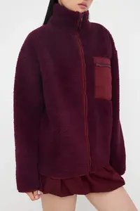 TRENDYOLMİLLA Winter Essentials Plum Fleece Zippered Dog collar Pocket Detail Knitting Sweatshirt - Image 3