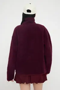 TRENDYOLMİLLA Winter Essentials Plum Fleece Zippered Dog collar Pocket Detail Knitting Sweatshirt - Image 4
