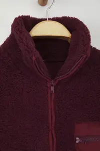 TRENDYOLMİLLA Winter Essentials Plum Fleece Zippered Dog collar Pocket Detail Knitting Sweatshirt - Image 7