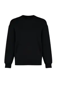 TRENDYOLMİLLA Black Thick Fleece Inside Regular/Normal Pattern Crew Neck Basic Knitting Sweatshirt - Image 8