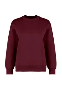 TRENDYOLMİLLA Burgundy Thick Regular/Normal Pattern Crew Neck Basic Knitting Sweatshirt with Fleece Inside - Image 8