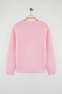 TRENDYOLMİLLA Light Pink Thick Regular/Normal Pattern Crew Neck Basic Knitting Sweatshirt with Fleece Inside - Image 6
