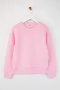 TRENDYOLMİLLA Light Pink Thick Regular/Normal Pattern Crew Neck Basic Knitting Sweatshirt with Fleece Inside - Image 7