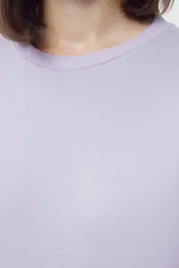 TRENDYOLMİLLA Lilac Thick Regular/Normal Pattern Crew Neck Basic Knitting Sweatshirt with Fleece Inside - Image 2