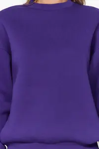 TRENDYOLMİLLA Purple Thick Fleece Inside Regular/Normal Pattern Crew Neck Basic Knitting Sweatshirt - Image 5