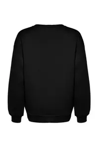 TRENDYOLMİLLA Black Oversized/Bol Cut Crew Neck Thick/Fleece-lined Knitting Sweatshirt - Image 8