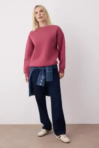 TRENDYOLMİLLA Dusty Rose Oversized/Comfortable Cut Crew Neck Thick/Fleece-lined Knitting Sweatshirt - Image 2