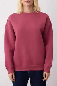 TRENDYOLMİLLA Dusty Rose Oversized/Comfortable Cut Crew Neck Thick/Fleece-lined Knitting Sweatshirt - Image 3