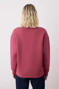 TRENDYOLMİLLA Dusty Rose Oversized/Comfortable Cut Crew Neck Thick/Fleece-lined Knitting Sweatshirt - Image 4