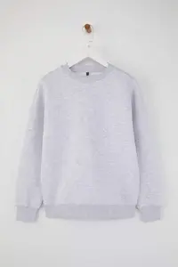 TRENDYOLMİLLA Snow Melange Oversized/Relaxed Cut Basic Crew Neck Thick/Fleece-lined Knitting Sweatshirt - Image 5
