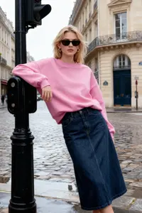TRENDYOLMİLLA Pink Oversized/Relaxed Cut Basic Crew Neck Thick/Fleece-lined Knitting Sweatshirt - Image 2