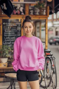 TRENDYOLMİLLA Pink Oversized/Relaxed Cut Basic Crew Neck Thick/Fleece-lined Knitting Sweatshirt - Image 3