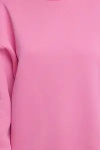 TRENDYOLMİLLA Pink Oversized/Relaxed Cut Basic Crew Neck Thick/Fleece-lined Knitting Sweatshirt - Image 9