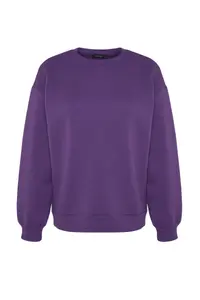 TRENDYOLMİLLA Purple Oversized/Relaxed Cut Basic Crew Neck Thick/Fleece-lined Knitting Sweatshirt - Image 6