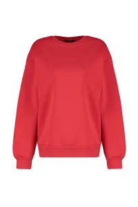 TRENDYOLMİLLA Red Oversized/Comfortable Cut Basic Crew Neck Thick/Fleece-lined Knitting Sweatshirt - Image 8