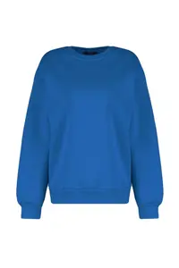 TRENDYOLMİLLA Saks Blue Oversized/Relaxed Cut Basic Crew Neck Thick/Fleece-lined Knitting Sweatshirt - Image 11