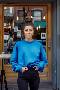 TRENDYOLMİLLA Saks Blue Oversized/Relaxed Cut Basic Crew Neck Thick/Fleece-lined Knitting Sweatshirt - Image 5