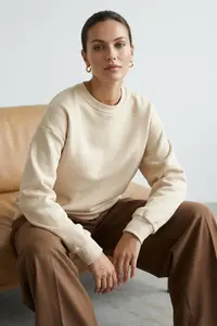 TRENDYOLMİLLA Stone Oversized/Comfortable Cut Basic Crew Neck Thick/Fleece-lined Knitting Sweatshirt