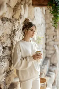 TRENDYOLMİLLA Stone Oversized/Comfortable Cut Basic Crew Neck Thick/Fleece-lined Knitting Sweatshirt - Image 2