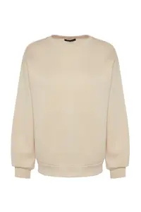 TRENDYOLMİLLA Stone Oversized/Comfortable Cut Basic Crew Neck Thick/Fleece-lined Knitting Sweatshirt - Image 8
