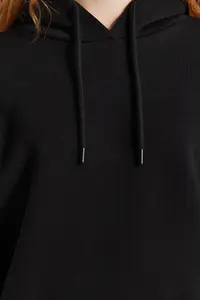 TRENDYOLMİLLA Black Thick Oversized/Wide Pattern Hooded Basic Knitting Sweatshirt with Fleece Inside - Image 5