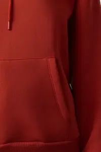 TRENDYOLMİLLA Brick Red Thick Oversized/Wide Pattern Hooded Basic Knitting Sweatshirt with Fleece Inside - Image 3