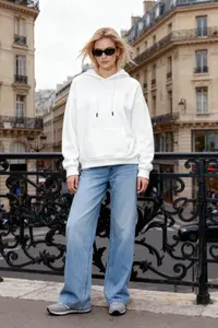 TRENDYOLMİLLA Ecru Thick Oversized/Wide Pattern Hooded Basic Knitting Sweatshirt with Fleece Inside - Image 2