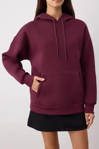 TRENDYOLMİLLA Plum Thick Fleece Inside Oversized/Wide Pattern Hooded Basic Knitting Sweatshirt - Image 3